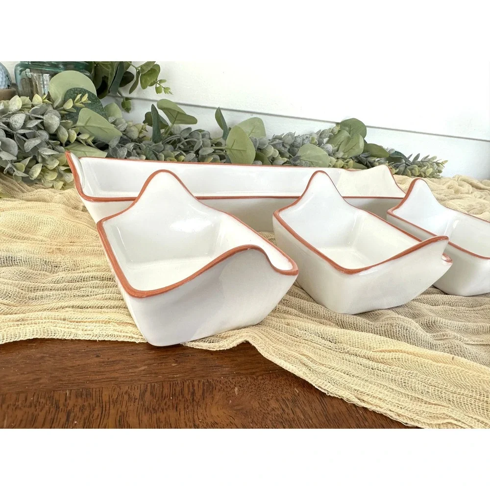 Pier 1 Catarina Condiment bowl set Portugal pottery‎ white terracotta serving